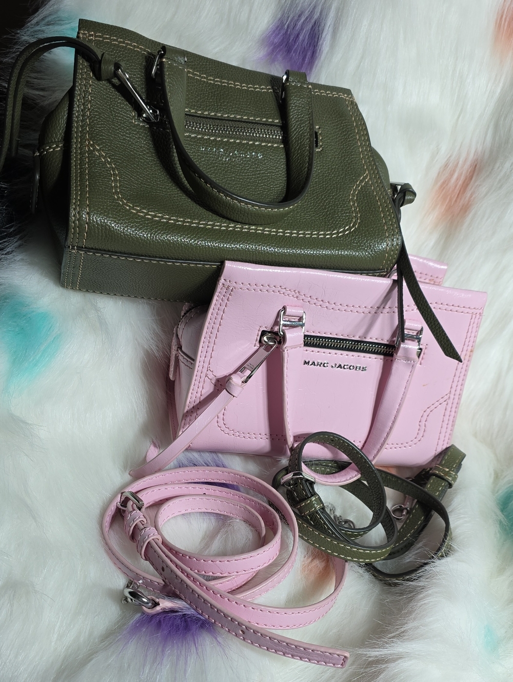 Marc Jacobs Mini Satchel Duo in Olive Green and Pink Bundle